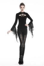 Load image into Gallery viewer, Women gothic leggings with flower and back lace up PW094 - Gothlolibeauty