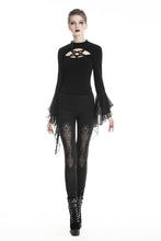 Load image into Gallery viewer, Women gothic leggings with flower and back lace up PW094 - Gothlolibeauty