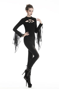 Women gothic leggings with flower and back lace up PW094 - Gothlolibeauty