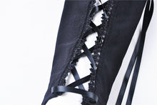 Load image into Gallery viewer, Women gothic leggings with flower and back lace up PW094 - Gothlolibeauty