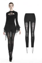 Load image into Gallery viewer, Women gothic leggings with flower and back lace up PW094 - Gothlolibeauty