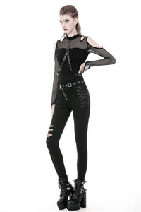Punk hollow leg asymmetrical elastic trousers PW095 - Gothlolibeauty