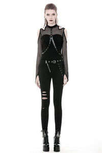 Punk hollow leg asymmetrical elastic trousers PW095 - Gothlolibeauty