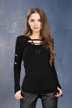 Load image into Gallery viewer, Spring women  Black punk twist rave flowers Tee /T-shirt TW037 - Gothlolibeauty