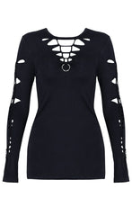 Load image into Gallery viewer, Spring women  Black punk twist rave flowers Tee /T-shirt TW037 - Gothlolibeauty