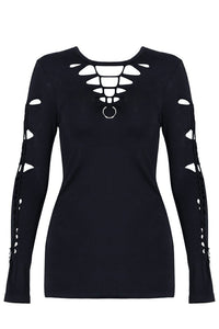 Spring women  Black punk twist rave flowers Tee /T-shirt TW037 - Gothlolibeauty