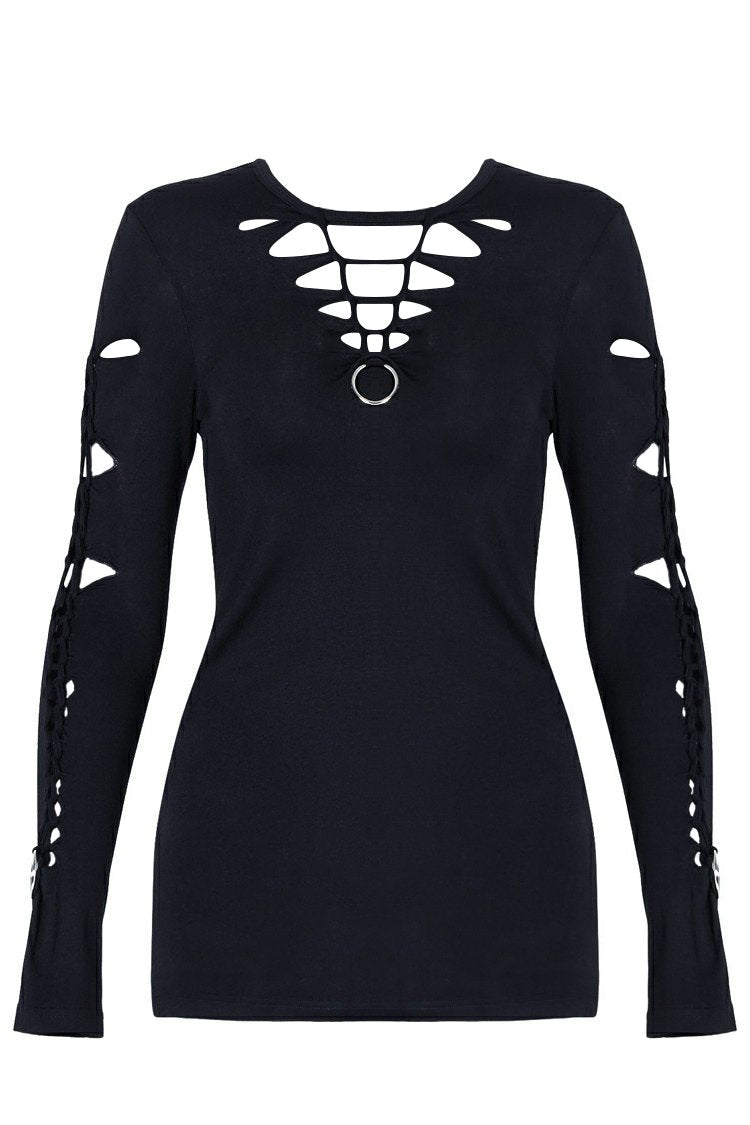 Spring women  Black punk twist rave flowers Tee /T-shirt TW037 - Gothlolibeauty