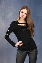 Load image into Gallery viewer, Spring women  Black punk twist rave flowers Tee /T-shirt TW037 - Gothlolibeauty