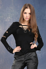 Load image into Gallery viewer, Spring women  Black punk twist rave flowers Tee /T-shirt TW037 - Gothlolibeauty