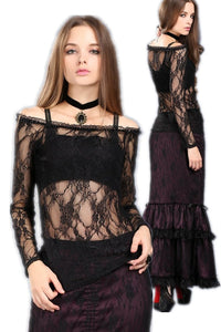 Gothic summer Sexy lace off Shoulder long sleeve Tee/T-shirt TW063 - Gothlolibeauty