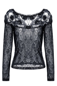 Gothic elegant sexy soft T-shirt with three-dimensional embroidery lace TW100 - Gothlolibeauty