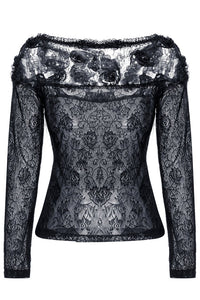 Gothic elegant sexy soft T-shirt with three-dimensional embroidery lace TW100 - Gothlolibeauty
