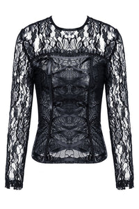 Gothic corset-look T-shirt with jacquard hollow out sexy lace TW101 - Gothlolibeauty