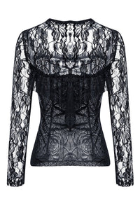 Gothic corset-look T-shirt with jacquard hollow out sexy lace TW101 - Gothlolibeauty