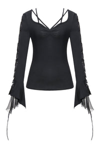 Gothic T-shirt with half mesh sexy sleeves TW148 - Gothlolibeauty