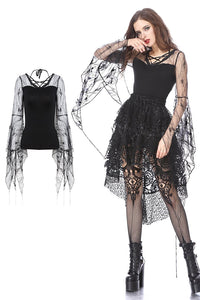 Gothic T-shirt with transparent flower big sleeves TW153 - Gothlolibeauty