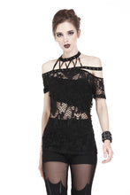 Load image into Gallery viewer, Punk messy net T-shirt with asymmetric rope desgin TW156 - Gothlolibeauty