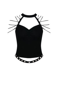 Punk short sleeveless T-shirt with string shoulder and eyelet on waist TW164 - Gothlolibeauty