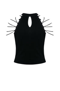 Punk short sleeveless T-shirt with string shoulder and eyelet on waist TW164 - Gothlolibeauty