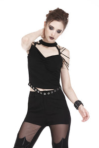 Punk short sleeveless T-shirt with string shoulder and eyelet on waist TW164 - Gothlolibeauty