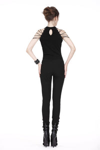 Punk short sleeveless T-shirt with string shoulder and eyelet on waist TW164 - Gothlolibeauty
