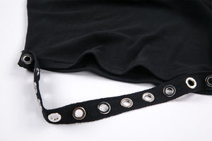 Punk short sleeveless T-shirt with string shoulder and eyelet on waist TW164 - Gothlolibeauty
