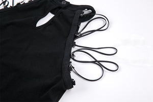 Punk short sleeveless T-shirt with string shoulder and eyelet on waist TW164 - Gothlolibeauty