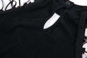 Punk short sleeveless T-shirt with string shoulder and eyelet on waist TW164 - Gothlolibeauty