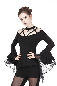 Gothic punk T-shirt with hollow-out and star theme on top TW165 - Gothlolibeauty