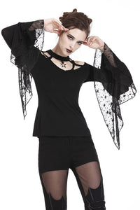 Gothic punk T-shirt with hollow-out and star theme on top TW165 - Gothlolibeauty