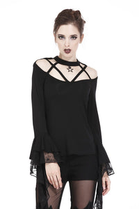 Gothic punk T-shirt with hollow-out and star theme on top TW165 - Gothlolibeauty
