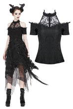 Load image into Gallery viewer, Gothic off-the-shoulder patterned T-shirt with lace and button row on top TW168 - Gothlolibeauty