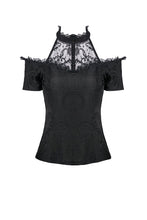 Load image into Gallery viewer, Gothic off-the-shoulder patterned T-shirt with lace and button row on top TW168 - Gothlolibeauty