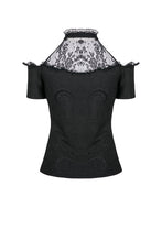 Load image into Gallery viewer, Gothic off-the-shoulder patterned T-shirt with lace and button row on top TW168 - Gothlolibeauty
