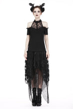 Load image into Gallery viewer, Gothic off-the-shoulder patterned T-shirt with lace and button row on top TW168 - Gothlolibeauty