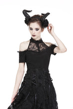 Load image into Gallery viewer, Gothic off-the-shoulder patterned T-shirt with lace and button row on top TW168 - Gothlolibeauty
