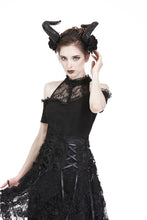 Load image into Gallery viewer, Gothic off-the-shoulder patterned T-shirt with lace and button row on top TW168 - Gothlolibeauty