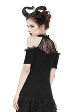 Load image into Gallery viewer, Gothic off-the-shoulder patterned T-shirt with lace and button row on top TW168 - Gothlolibeauty
