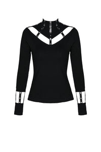 Punk long T-shirt with eyelet  hollow-out collar design TW172 - Gothlolibeauty