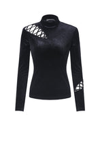 Load image into Gallery viewer, Punk side lace-up korean velvet T-shirt TW177 - Gothlolibeauty
