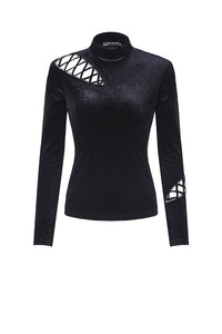Punk side lace-up korean velvet T-shirt TW177 - Gothlolibeauty