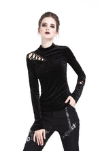 Load image into Gallery viewer, Punk side lace-up korean velvet T-shirt TW177 - Gothlolibeauty