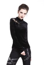 Load image into Gallery viewer, Punk side lace-up korean velvet T-shirt TW177 - Gothlolibeauty