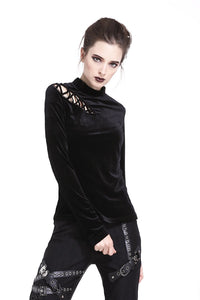 Punk side lace-up korean velvet T-shirt TW177 - Gothlolibeauty
