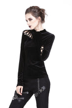 Load image into Gallery viewer, Punk side lace-up korean velvet T-shirt TW177 - Gothlolibeauty