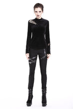 Load image into Gallery viewer, Punk side lace-up korean velvet T-shirt TW177 - Gothlolibeauty