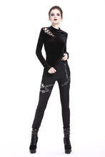 Load image into Gallery viewer, Punk side lace-up korean velvet T-shirt TW177 - Gothlolibeauty