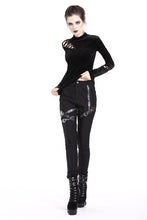 Load image into Gallery viewer, Punk side lace-up korean velvet T-shirt TW177 - Gothlolibeauty
