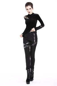 Punk side lace-up korean velvet T-shirt TW177 - Gothlolibeauty