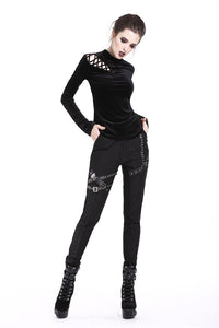Punk side lace-up korean velvet T-shirt TW177 - Gothlolibeauty